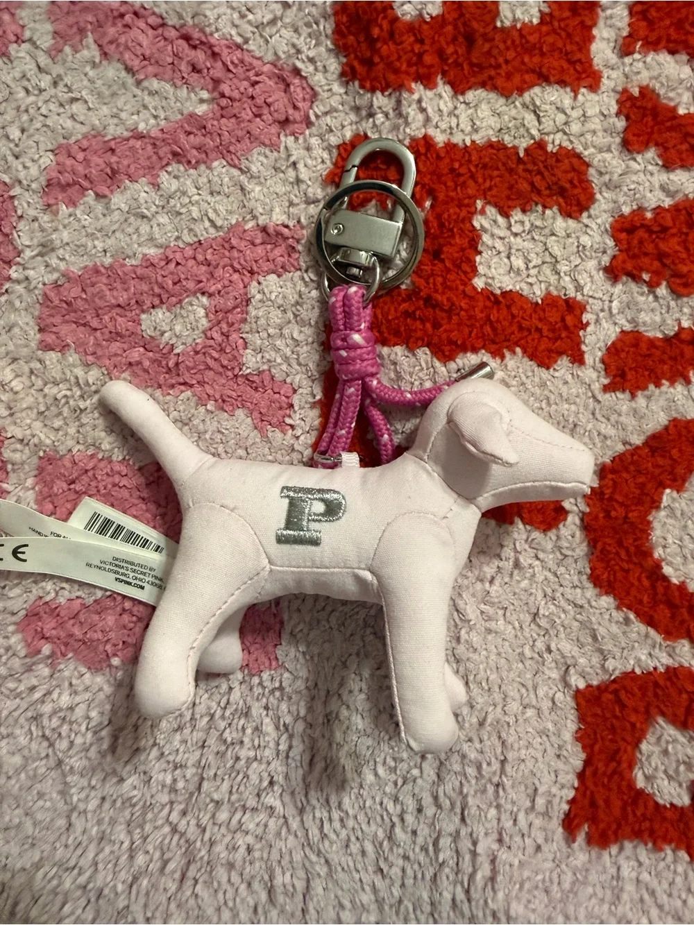 Victoria's Secret Pink Dog Charm Keychain - Light Pink with Silver Hardware